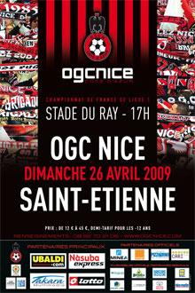 Affiche 2008_2009 - 33è journée L1 - Nice 3-1 Saint-Etienne (Stade du Ray le 26/04/09)
