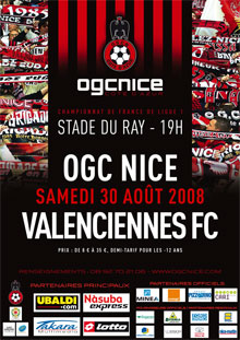 Affiche 2008_2009 - 4è journée L1 - Nice 2-0 Valenciennes (Stade du Ray le 30/08/08)