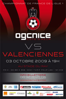 Affiche 2009_2010 - 08è journée L1 - Nice 3-2 Valenciennes (Stade du Ray le 03/10/09)