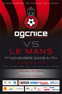 Affiche 2009_2010 - 12è journée L1 - Nice 1-0 Le Mans (Stade du Ray le 01/11/09)
