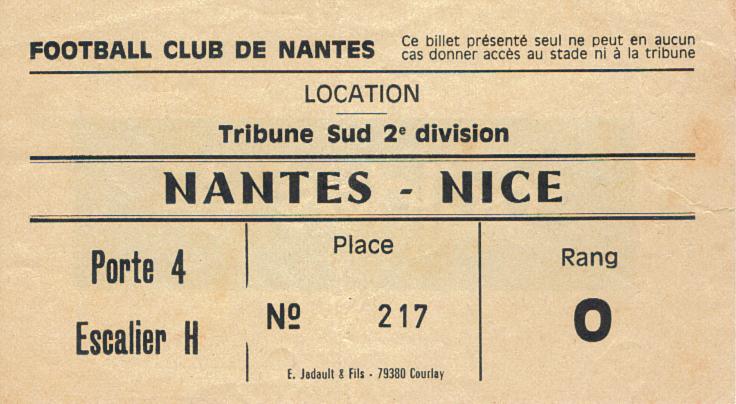 Billet 1980_1981 - 21è journée D1 - Nantes 4-1 Nice (Stade Marcel Saupin le 06/12/1980)