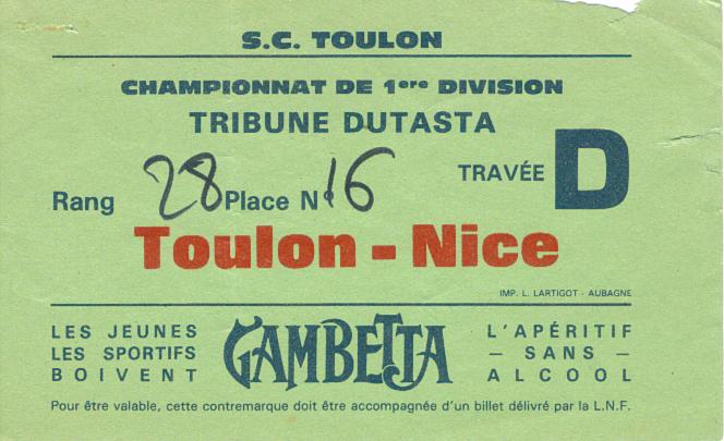 Billet 1986_1987 - 38è journée D1 - Toulon 2-0 Nice (Stade Mayol le 05/06/1987)