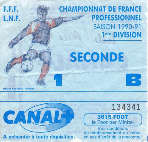 Billet 1990_1991 - 16è journée D1 - Lille 0-0 Nice (Stade Grimoprez-Jooris le 10/11/1990)