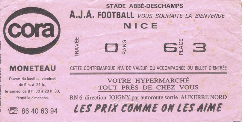 Billet 1990_1991 - 30è journée D1 - Auxerre 5-1 Nice (Stade Abbé Deschamps le 15/03/1991)