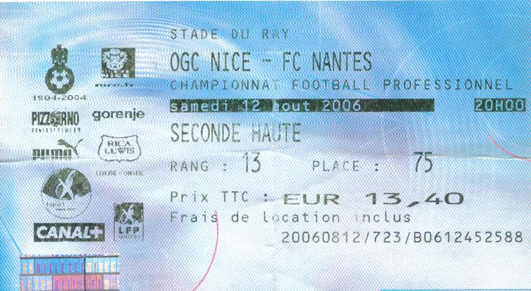 Billet 2006_2007 - 02è journée L1 - Nice-Nantes