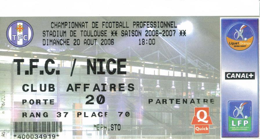 Billet 2006_2007 - 03è journée L1 - Toulouse-Nice