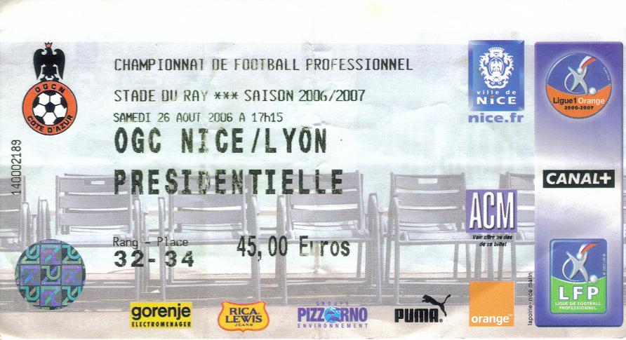 Billet 2006_2007 - 04è journée L1 - Nice-Lyon