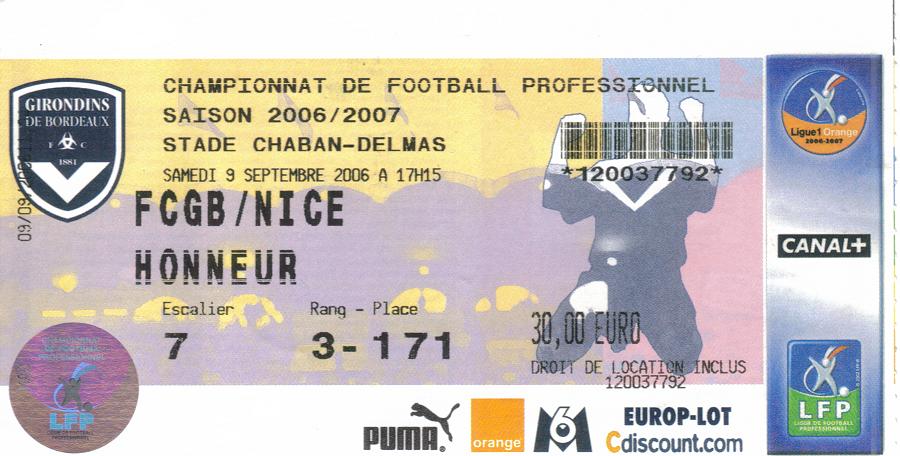 Billet 2006_2007 - 05è journée L1 - Bordeaux-Nice