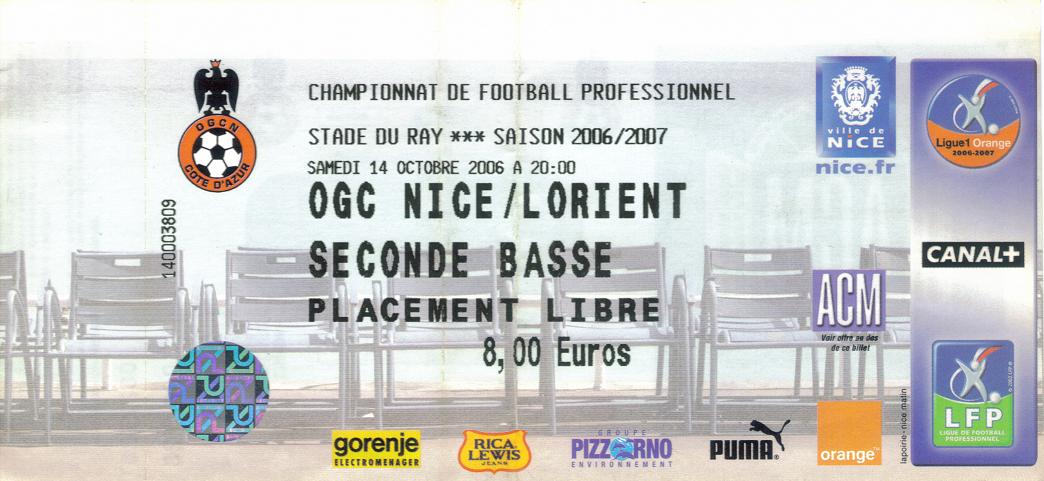 Billet 2006_2007 - 09è journée L1 - Nice-Lorient