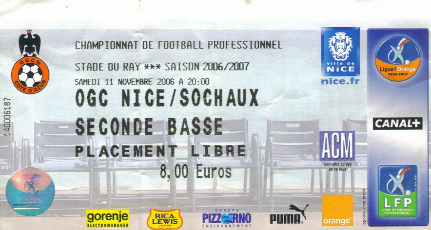 Billet 2006_2007 - 13è journée L1 - Nice-Sochaux
