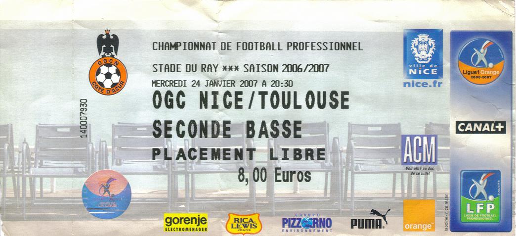 Billet 2006_2007 - 21è journée L1 - Nice-Toulouse