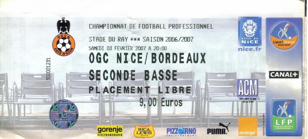 Billet 2006_2007 - 23è journée L1 - Nice-Bordeaux