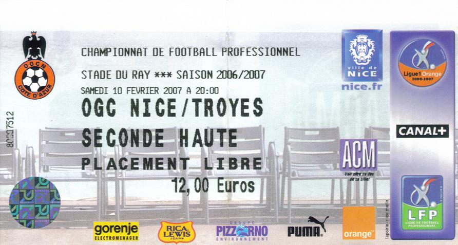Billet 2006_2007 - 24è journée L1 - Nice-Troyes