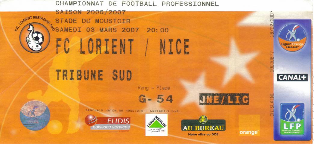 Billet 2006_2007 - 27è journée L1 - Lorient-Nice