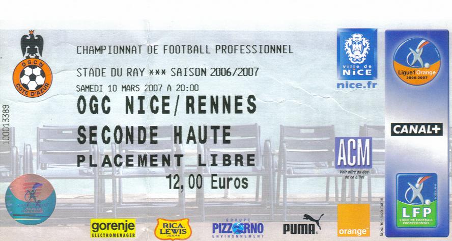 Billet 2006_2007 - 28è journée L1 - Nice-Rennes