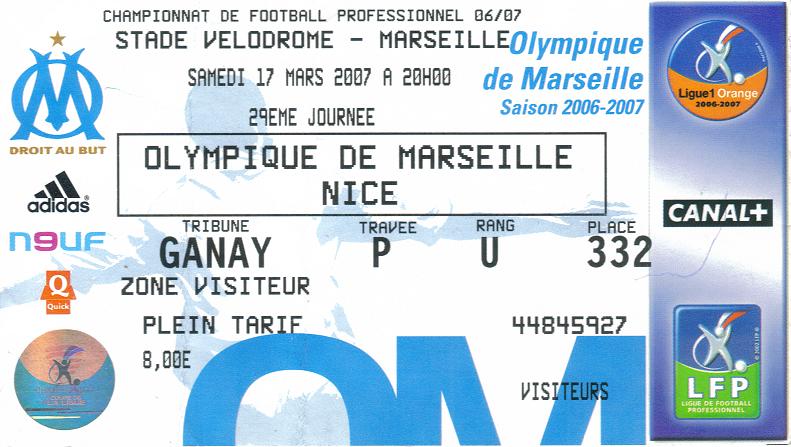 Billet 2006_2007 - 29è journée L1 - Marseille-Nice