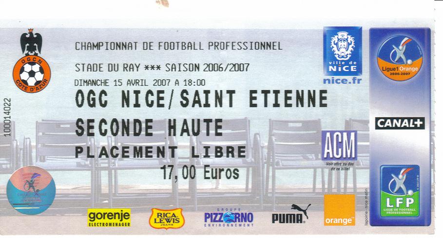 Billet 2006_2007 - 32è journée L1 - Nice-St Etienne