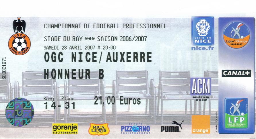 Billet 2006_2007 - 34è journée L1 - Nice-Auxerre