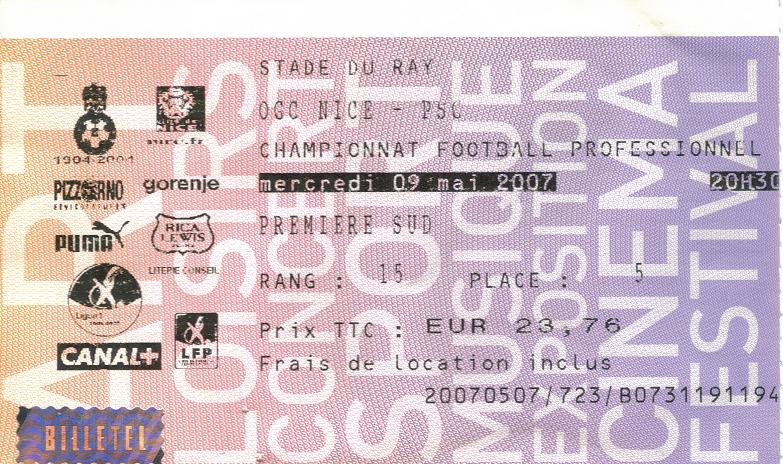 Billet 2006_2007 - 36è journée L1 - Nice-PSG