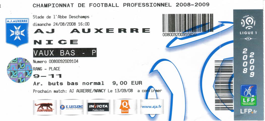 Billet 2008_2009 - 03è journée L1 - Auxerre-Nice