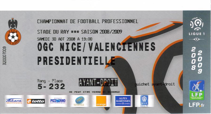 Billet 2008_2009 - 04è journée L1 - Nice-Valenciennes