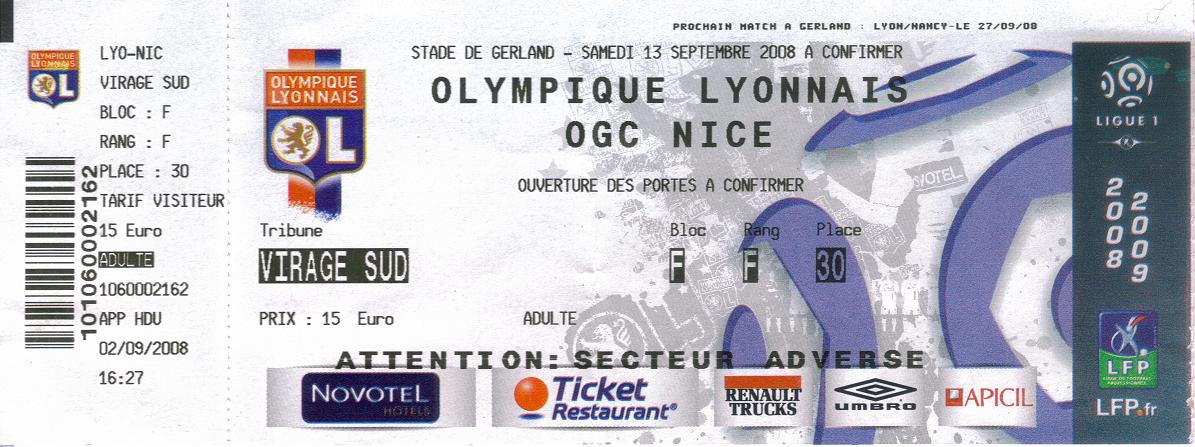 Billet 2008_2009 - 05è journée L1 - Lyon-Nice