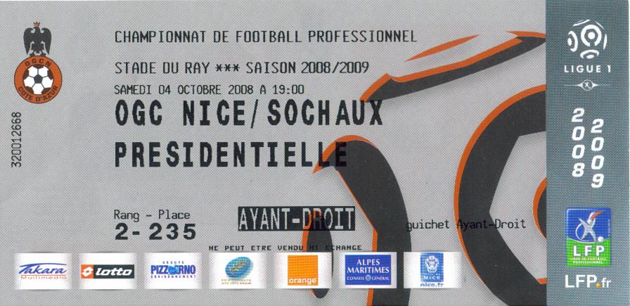 Billet 2008_2009 - 08è journée L1 - Nice-Sochaux 