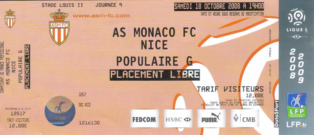 Billet 2008_2009 - 09è journée L1 - Monaco-Nice 