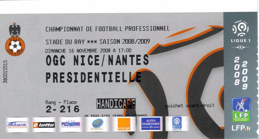 Billet 2008_2009 - 14è journée L1 - Nice-Nantes