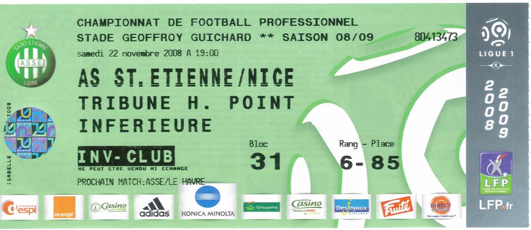 Billet 2008_2009 - 15è journée L1 - St Etienne-Nice