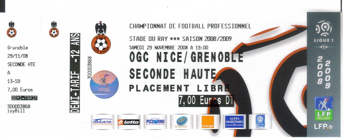 Billet 2008_2009 - 16è journée L1 - Nice-Grenoble