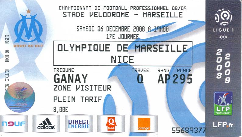 Billet 2008_2009 - 17è journée L1 - Marseille-Nice