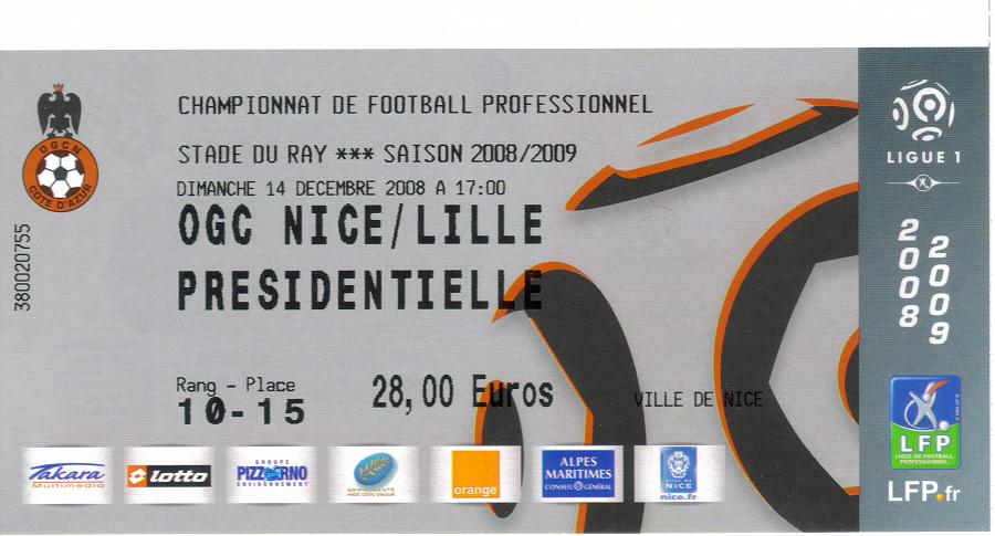 Billet 2008_2009 - 18è journée L1 - Nice-Lille