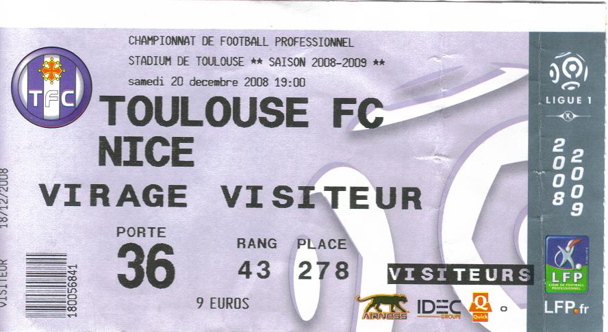 Billet 2008_2009 - 19è journée L1 - Toulouse-Nice