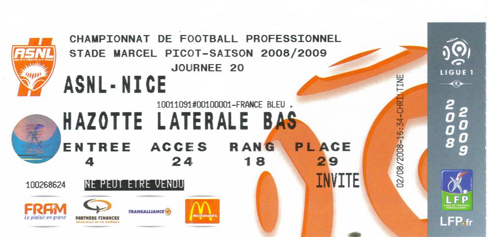 Billet 2008_2009 - 20è journée L1 - Nancy-Nice