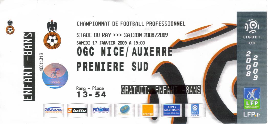 Billet 2008_2009 - 21è journée L1 - Nice-Auxerre