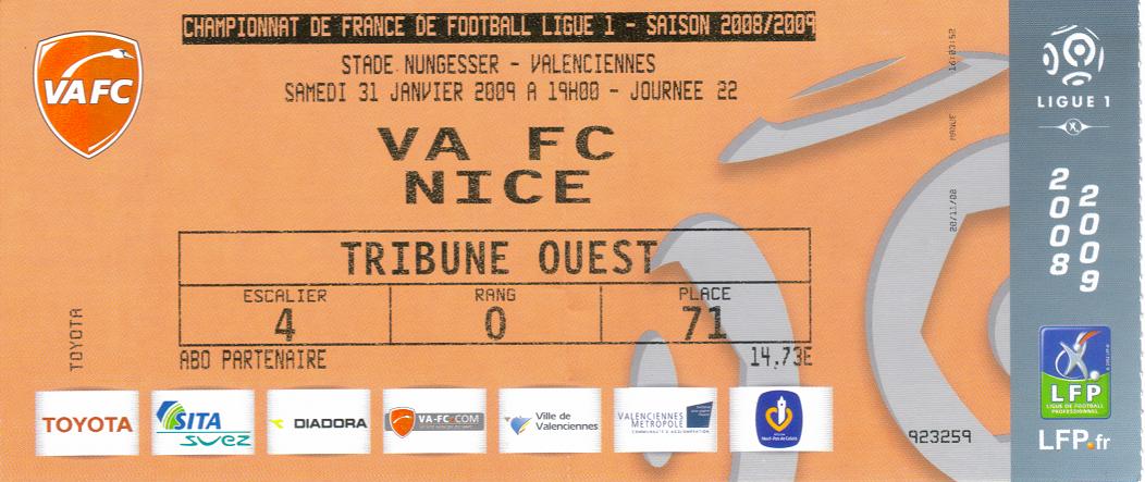 Billet 2008_2009 - 22è journée L1 - Valenciennes-Nice