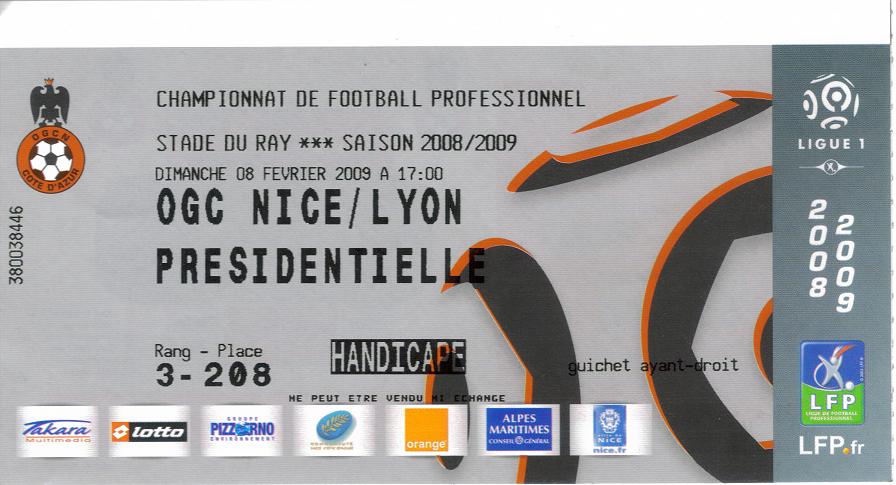 Billet 2008_2009 - 23è journée L1 - Nice-Lyon