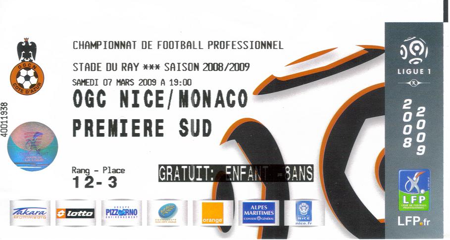 Billet 2008_2009 - 27è journée L1 - Nice-Monaco