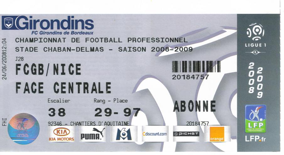 Billet 2008_2009 - 28è journée L1 - Bordeaux-Nice