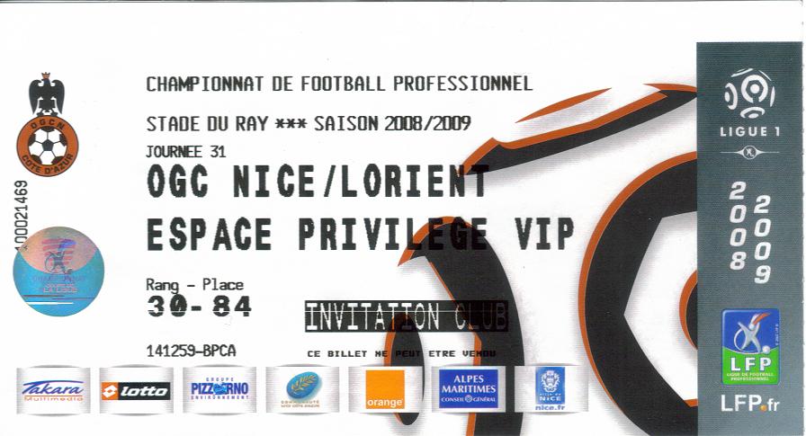 Billet 2008_2009 - 31è journée L1 - Nice-Lorient