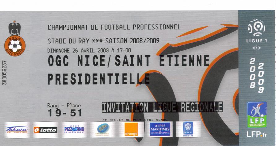 Billet 2008_2009 - 33è journée L1 - Nice-St Etienne