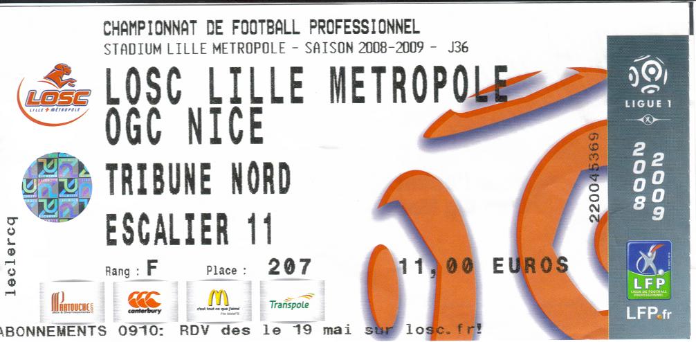 Billet 2008_2009 - 36è journée L1 - Lille-Nice