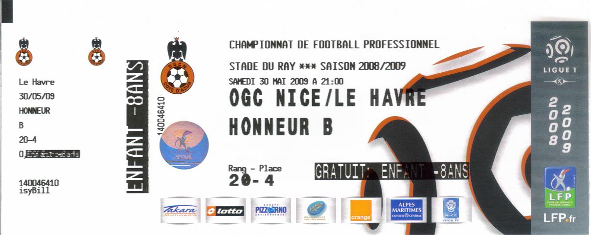 Billet 2008_2009 - 38è journée L1 - Nice-Le Havre