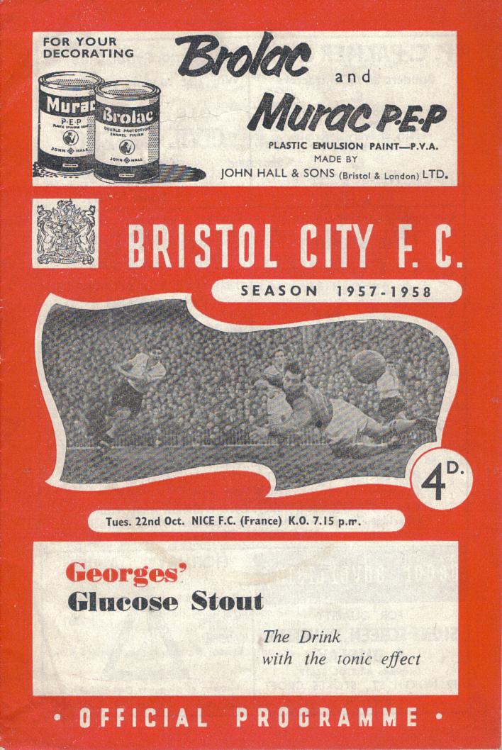 Prog Bristol City - Nice Amical 57/58