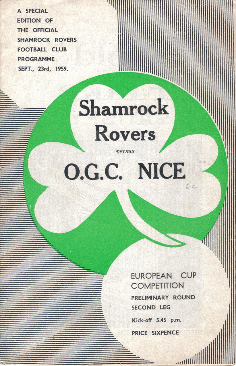 Prog 1959_1960 - Tour préliminaire C1 retour - Shamrock Rovers Dublin 1-1 Nice (Dalymount Park le 23/09/1959)