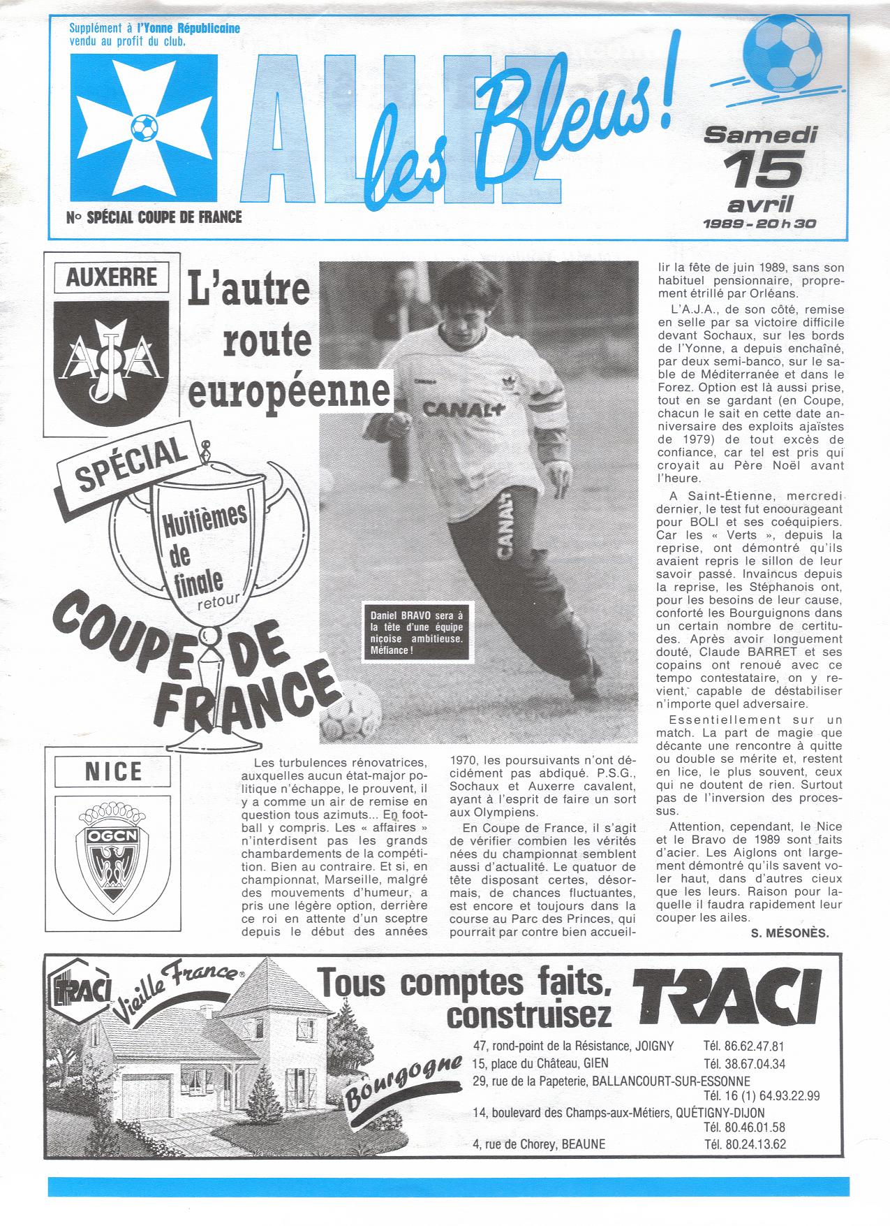 Prog 1988_1989 - Huitième de finale CdF retour - Auxerre-Nice