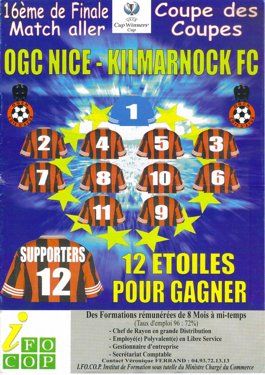 Prog 1997_1998 - 16è de finale C2 aller - Nice 3-1 Kilmarnock (Stade du Ray le 18/09/1997)