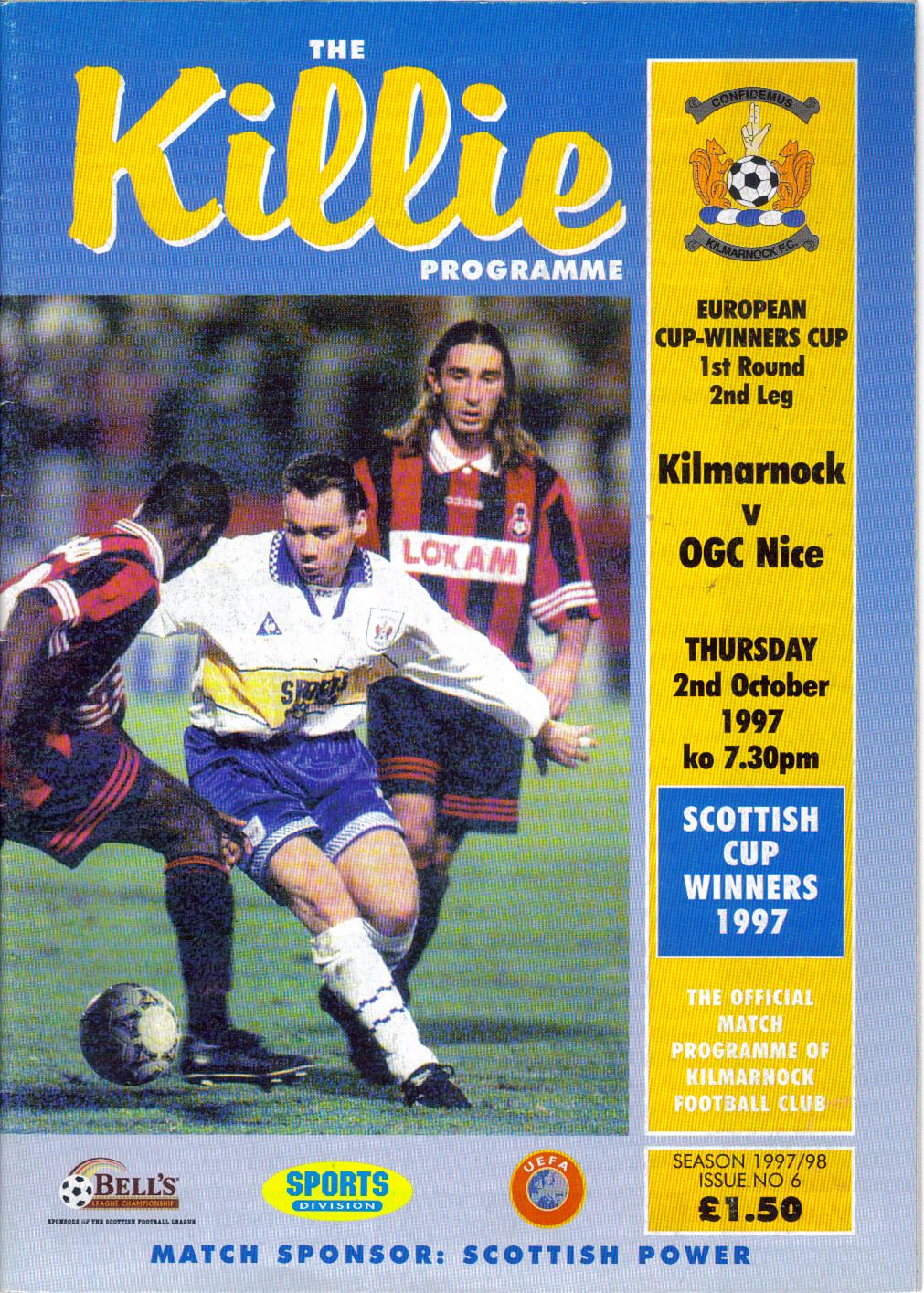 Prog 1997_1998 - 16è de finale C2 retour - Kilmarnock 1-1 Nice (Rugby Park le 02/10/1997)