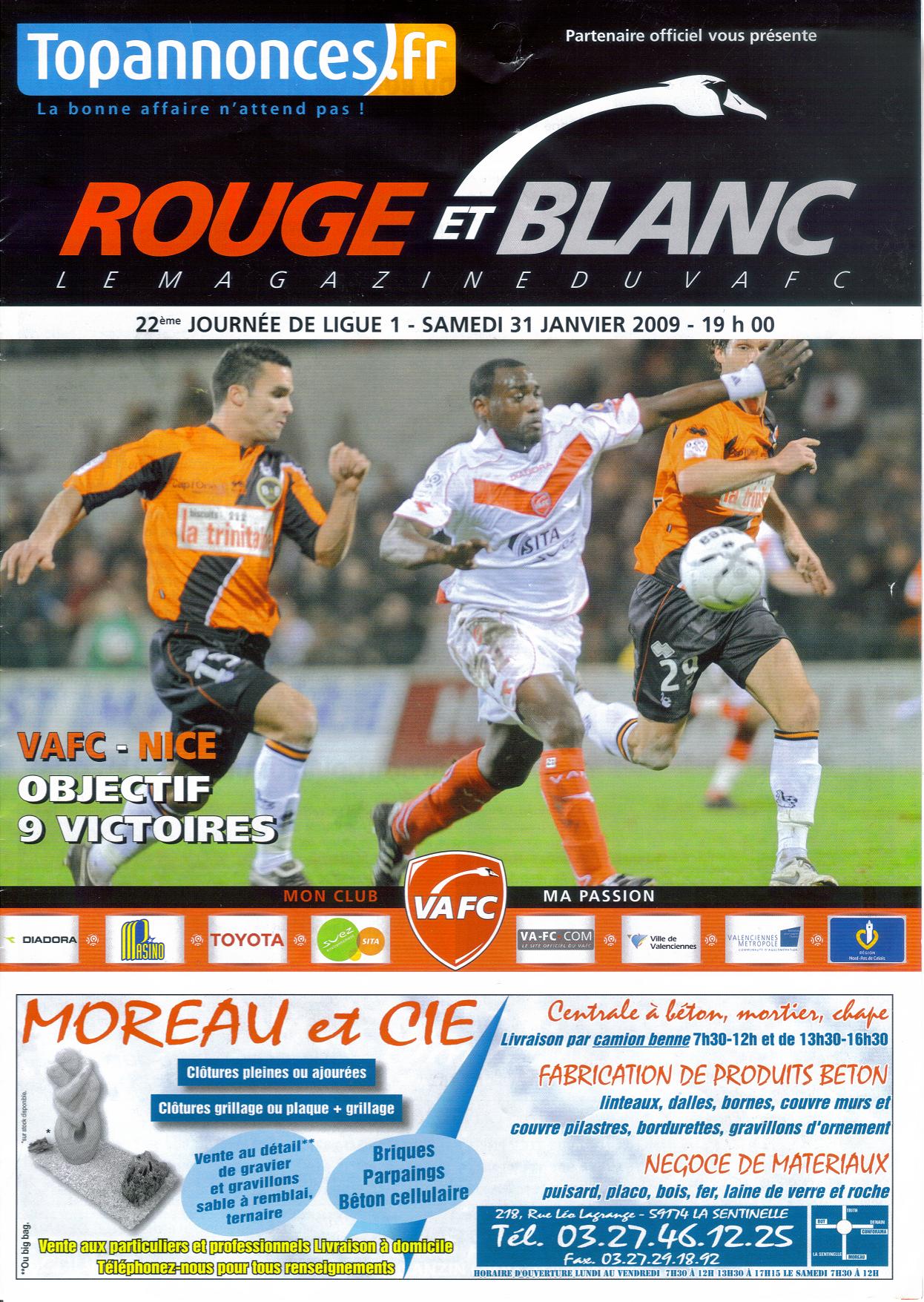 Prog 2008_2009 - 22è journée L1 - Valenciennes 1-0 Nice (Stade Nungesser le 31/01/09)